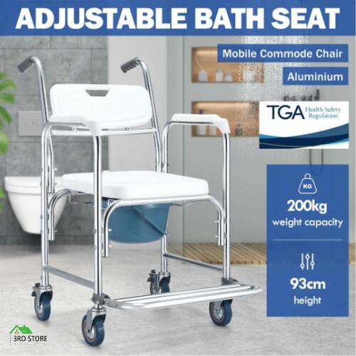 Mobile Shower Toilet Commode Chair Bath Wheelchair Bathroom Stool Bedside Seat