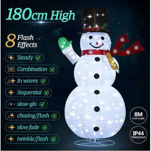 180cm Christmas Light 3D Snowman 200 LED Strip Xmas Decor Home Outdoor 8 Effects