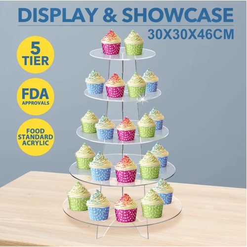 Acrylic Cupcake Stand 5 Tier Cup Cake Holder Bakery Donut Display Shelf Unit