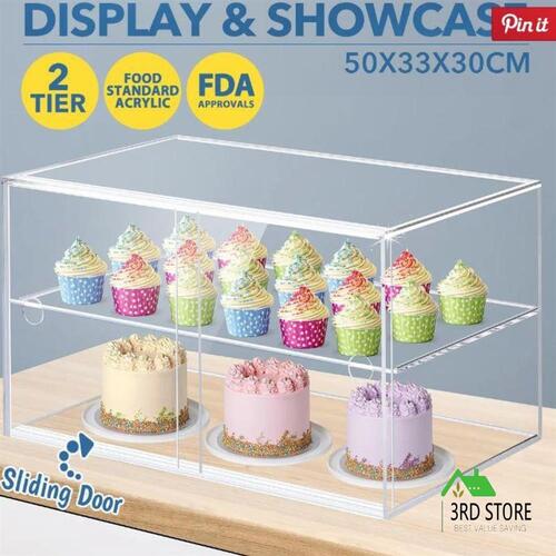 2 Tier Cake Display Case Cabinet Cupcake Stand Bakery Pastry Donuts Holder 5mm