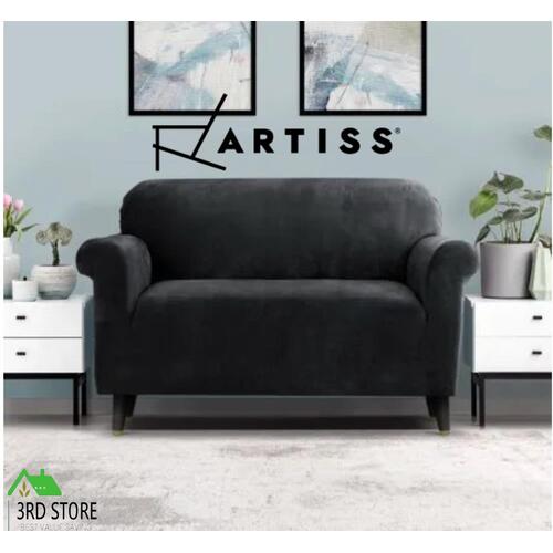 Artiss Velvet Sofa Cover Plush Couch Cover Lounge Slipcover 2 Seater Black