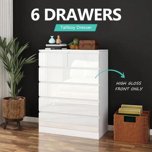 6 Drawers Chest Dresser White Bedside Table Tallboy Storage Cabinet Nightstand