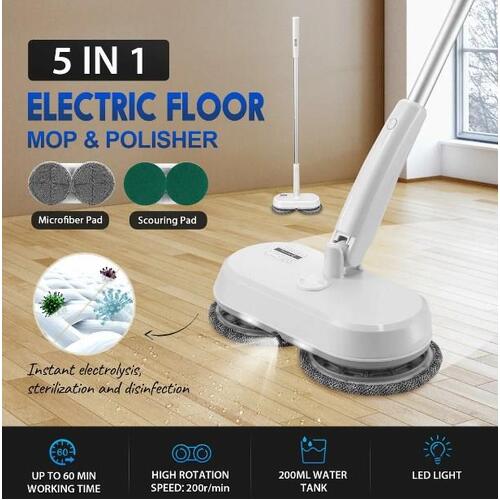 5in1 Electric Spin Mop Cordless Floor Cleaner Sterilization Waxing Polisher Swee