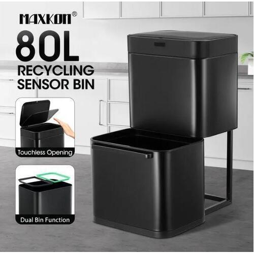 80L Dual Rubbish Bin Kitchen Waste Garbage Trash Can Motion Sensor Pull Out Bin