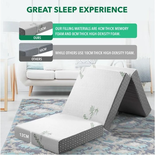 Single Folding Memory Foam Mattress Camping Trifold Sofa Bed Sleeping Floor Mat