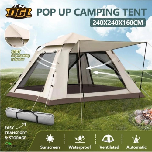OGL 4 Person Camping Tent Instant Pop Up Beach Shade Shelter Waterproof White