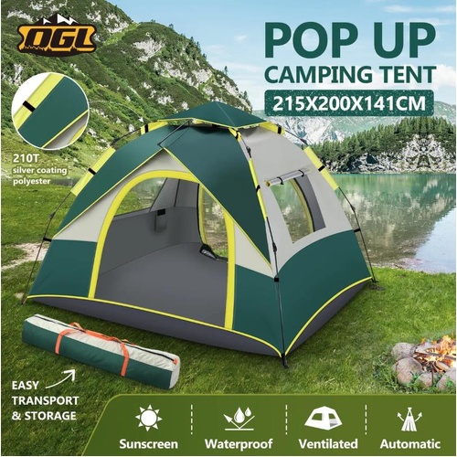 OGL 3 Person Camping Tent Pop Up Instant Beach Shade Shelter Family Waterproof