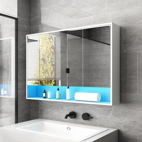 Bathroom Mirror Wall Cabinet LED Light Medicine Shaving Makeup Storage Organiser