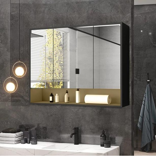 Bathroom Mirror Wall Cabinet LED Light Medicine Makeup Storage Shelves Organiser