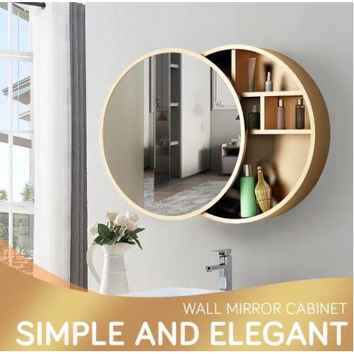 Bathroom Mirrored Cabinet Medicine Vanity Round Wall Mirror Cupboard with Storag