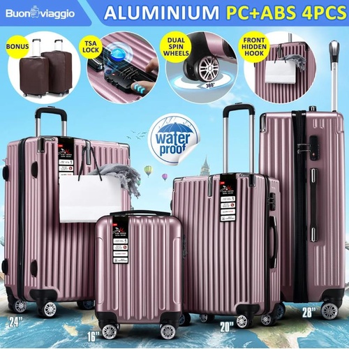 4PCS Luggage Suitcase Trolley Set TSA Hard Case Travel Storage Bag Rose Gold