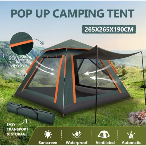 5 Person Tent Camping Pop Up Family Party Beach Instant Sun Shade Shelter Green
