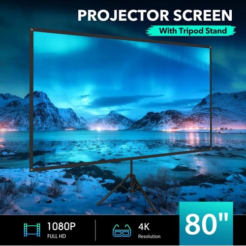 Projector Screen 4K 80-inch Tripod Stand Home Theatre Outdoor Cinema Camping