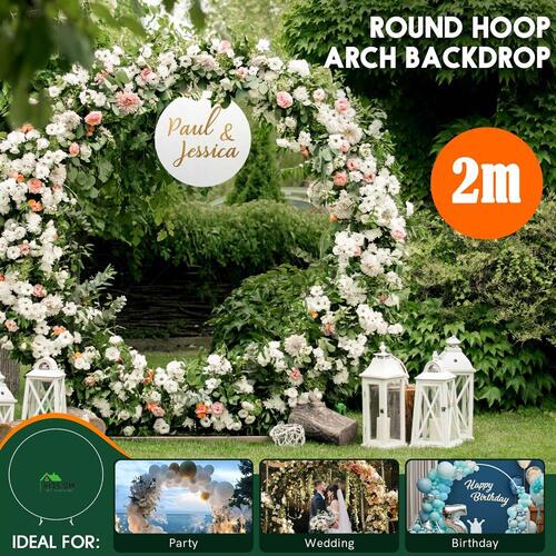 Round Backdrop Stand Arch Hoop Party Wedding Photo Metal Frame Circle Balloon 2M