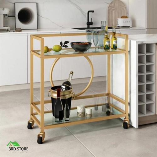 Gold Bar Cart Trolley Serving Drink Coffee Liquor Tea Wine Cocktail Alcohol Whis