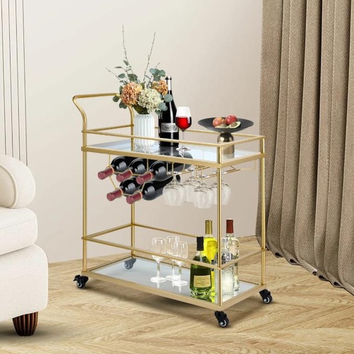 Bar Cart Gold Drinks Coffee Trolley Serving Liquor Wine Cocktail Alcohol Whiskey
