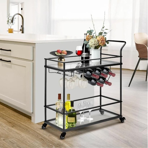Bar Cart Black Wine Coffee Trolley Serving Drinks Liquor Tea Cocktail Alcohol