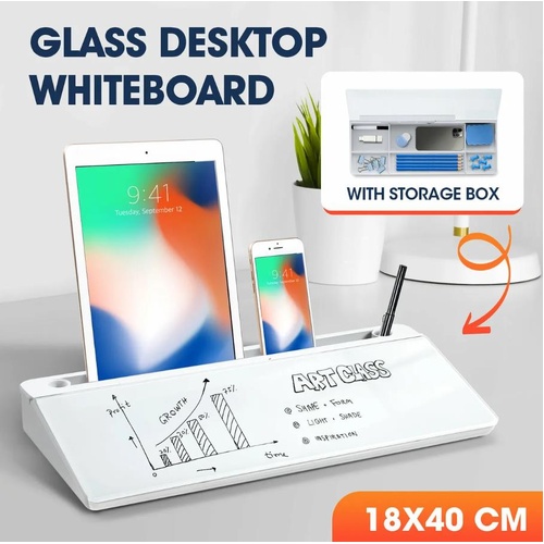 Glass Desktop Whiteboard Organiser Dry Erase White Board Memo Note Pad Computer