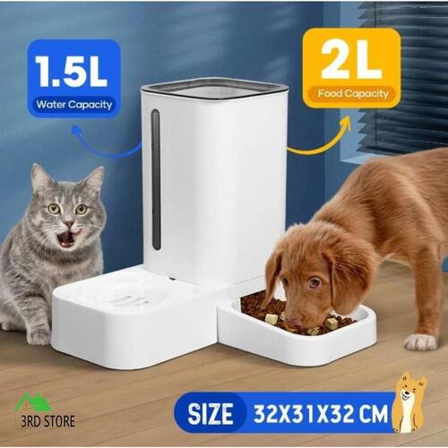 Automatic Cat Feeder 1.5L Water Dispenser 2L Food Bowl Auto Pet Feeding