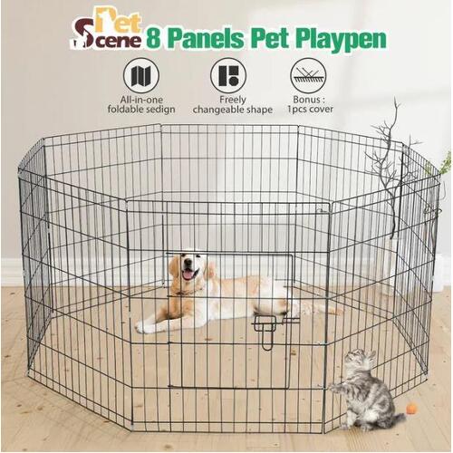 Dog Cage Playpen Pet Puppy Pen Fence 8 Panels Crate Play Pen Indoor Exercise Enc