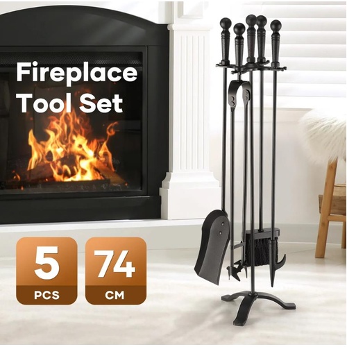5PCS Fireplace Tool Set Fire Poker Firepit Tongs with Brush Shovel Stand Stove