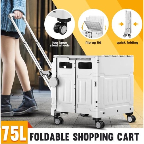 Shopping Trolley Cart Foldable Wheeled Utility Folding Crate Grocery Market Roll