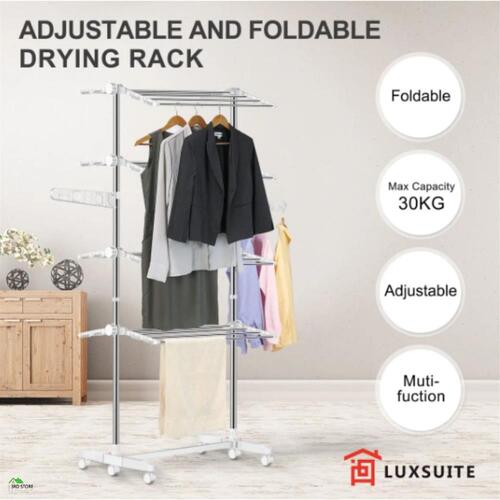 4 Tier Clothes Airer Clothing Drying Rack Cloth Coat Pants Hanger Portable Stand