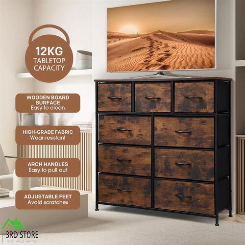 Chest of 9 Drawers Dresser TV Unit Table Stand Storage Cabinet Clothes Organiser