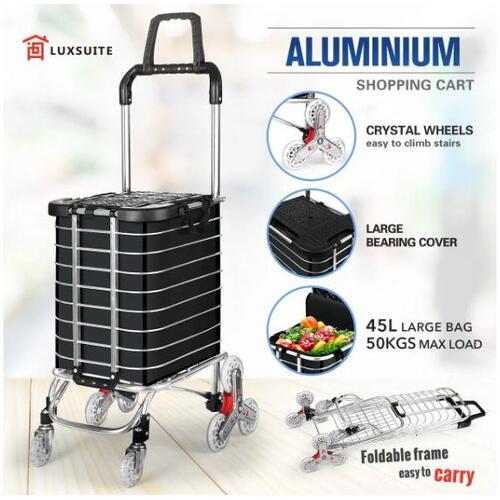Foldable Shopping Trolley Cart Aluminium Grocery Bag Basket Luggage Stoage Cart