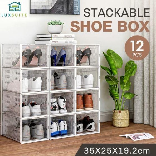 12PCS Stackable Shoe Storage Boxes Sneaker Display Case Organizer Container Unit