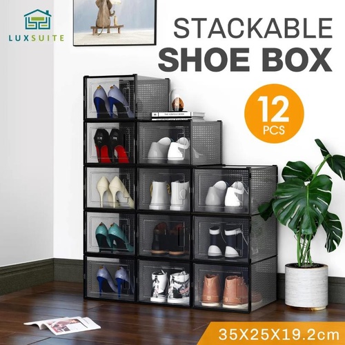 12PCS Stackable Shoe Storage Boxes Sneaker Display Case Organizer Container Unit