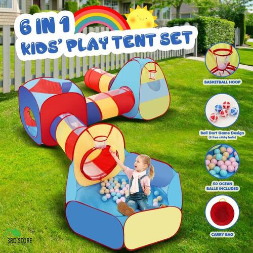 Kids Dollhouse Teepee Tent Pop Up 6 In 1 Playhouse Ball Pit Play Centre Basketba