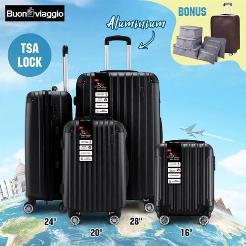 4PCS Luggage Suitcase Trolley Set Travel Storage Hard Shell Case TSA Lock Black