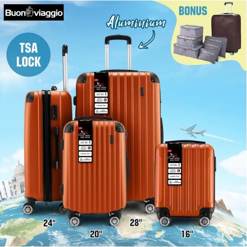 4PCS Luggage Suitcase Trolley Set Travel Storage Hard Shell Case TSA Lock Orange