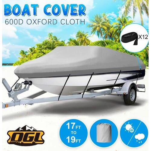 17-19ft Trailerable Boat Cover Water UV Proof Marine Grade Fabric Heavy Duty