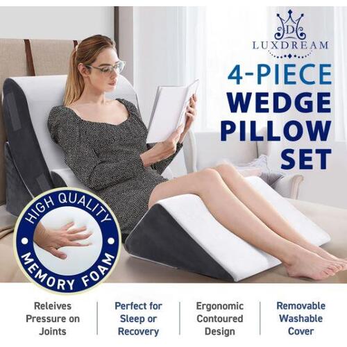 4PCS Memory Foam Bed Wedge Pillow Back Neck Cushion Lumbar Support Leg Raiser