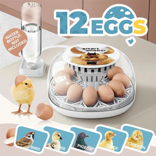 12 Eggs Incubator Automatic Hatching Chicken Quail Duck Hatcher with Turner