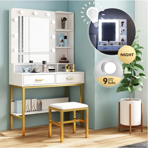 Maxkon Dressing Table Set Lighting Vanity Mirror Dresser Makeup Desk Bedroom