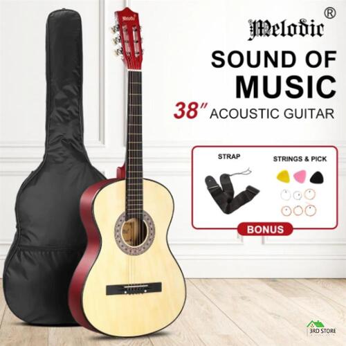 Melodic 38 Inch Folk Dreadnought Acoustic Guitar Pack Classical Cutaway Natural