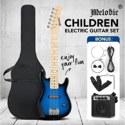 Melodic Children Kids Electric Guitar Set 30inch w/ 5W Amp Picks Carry Bag Blue
