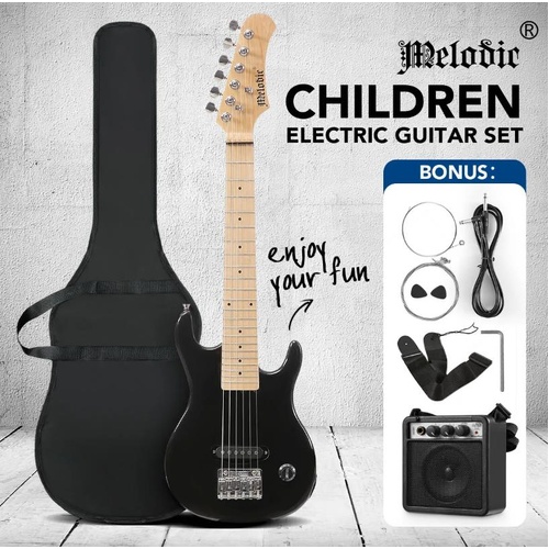 Melodic 30 Inch Children Kids Electric Guitar Set w/5W Amp Picks Carry Bag Black