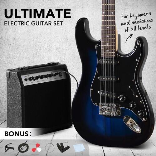 Melodic Full-Size 39 inch Electric Guitar with Bonus Amplifier Guitar Stand Blue