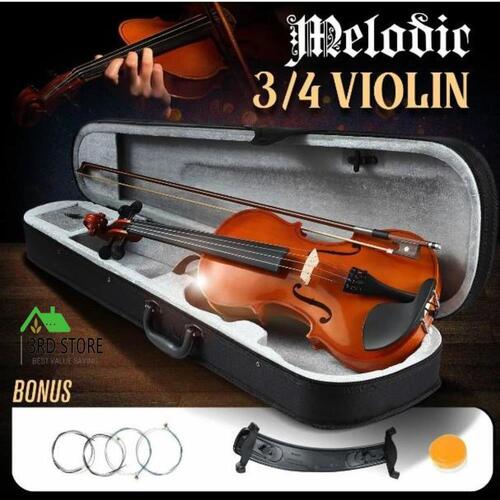 3/4 Acoustic Violin Kit Natural Varnish Finish with Case Bow Rosin 4 Strings