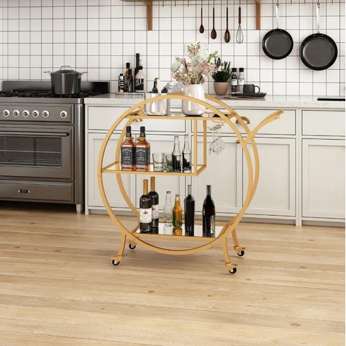 Bar Cart Wine Rack Drinks Trolley Gold Glass Holder Serving Coffee Shelves Metal