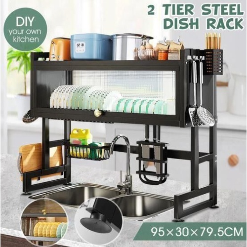 RETURNs 95CM Over Sink Dish Drying Rack 2 Tier Cutlery Utensil Drainer Holder Storage