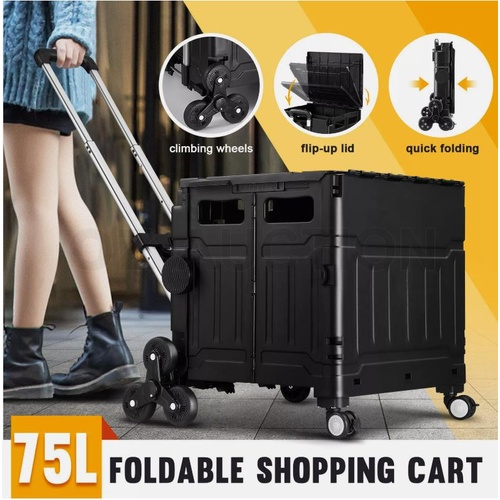 75L Shopping Trolley Cart Wheeled Grocery Utility Basket Bag Stair Climbing Roll