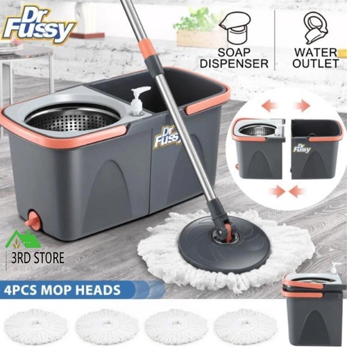 Spin Mop Dual Bucket Set Magic Dry Twist Tile Wood Floor Cleaner 4 Mop Heads
