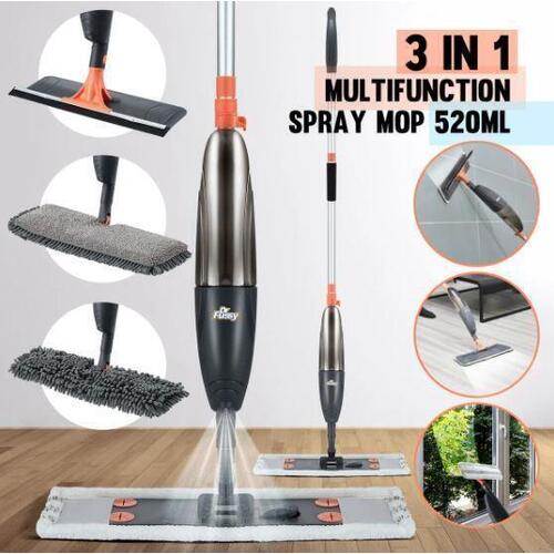 Spray Floor Mop Cleaner 3 Microfiber Heads Wood Tile Dry Dust Water Liquid Jet C