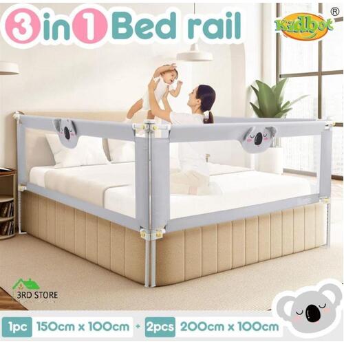 3Pcs Kids Bed Rail Bedrail Queen Side Guard Safety Barrier Toddler Child Cot