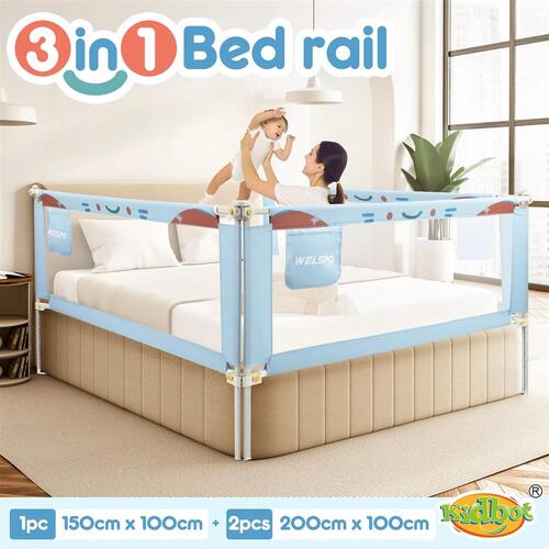 Kids Bed Rail 3 Piece Bedrails Queen Toddler Side Safety Guard Barrier Protector